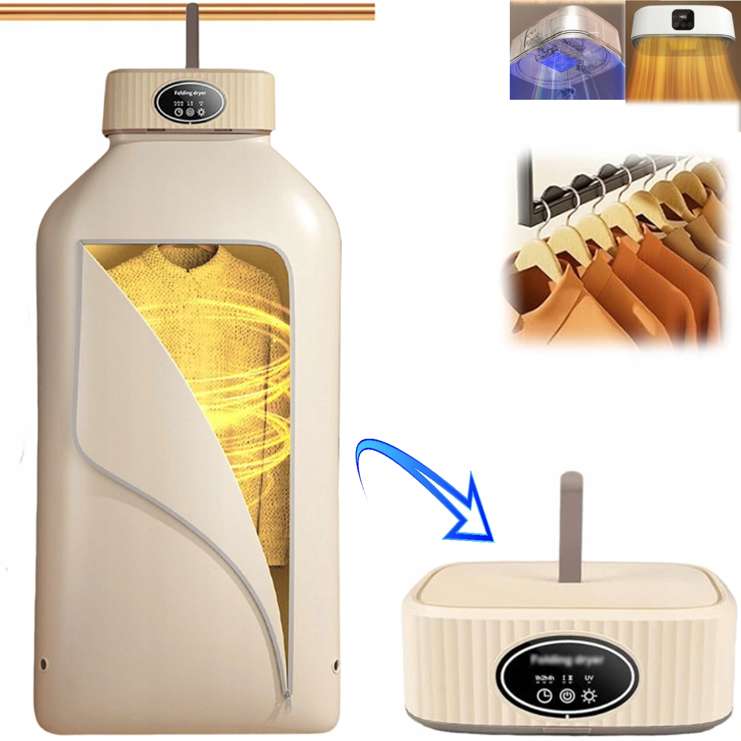 Levně Přenosný Skládací Sušák Na Prádlo Mini Cestovní Sušák S Vakem 600W