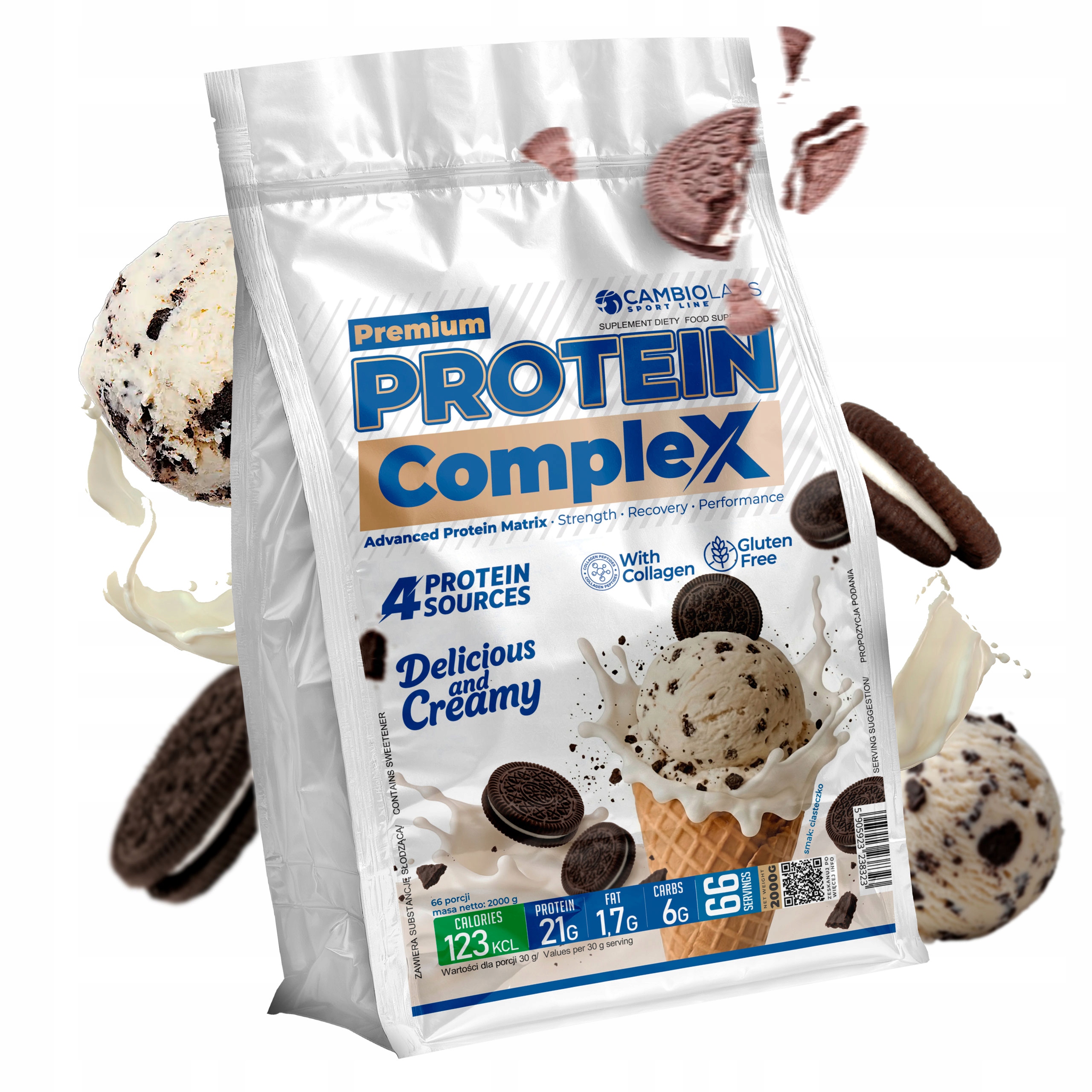 Proteinová směs doplněk stravy syrovátkový protein Wpc hovězí kolagen 2 kg Sušenky