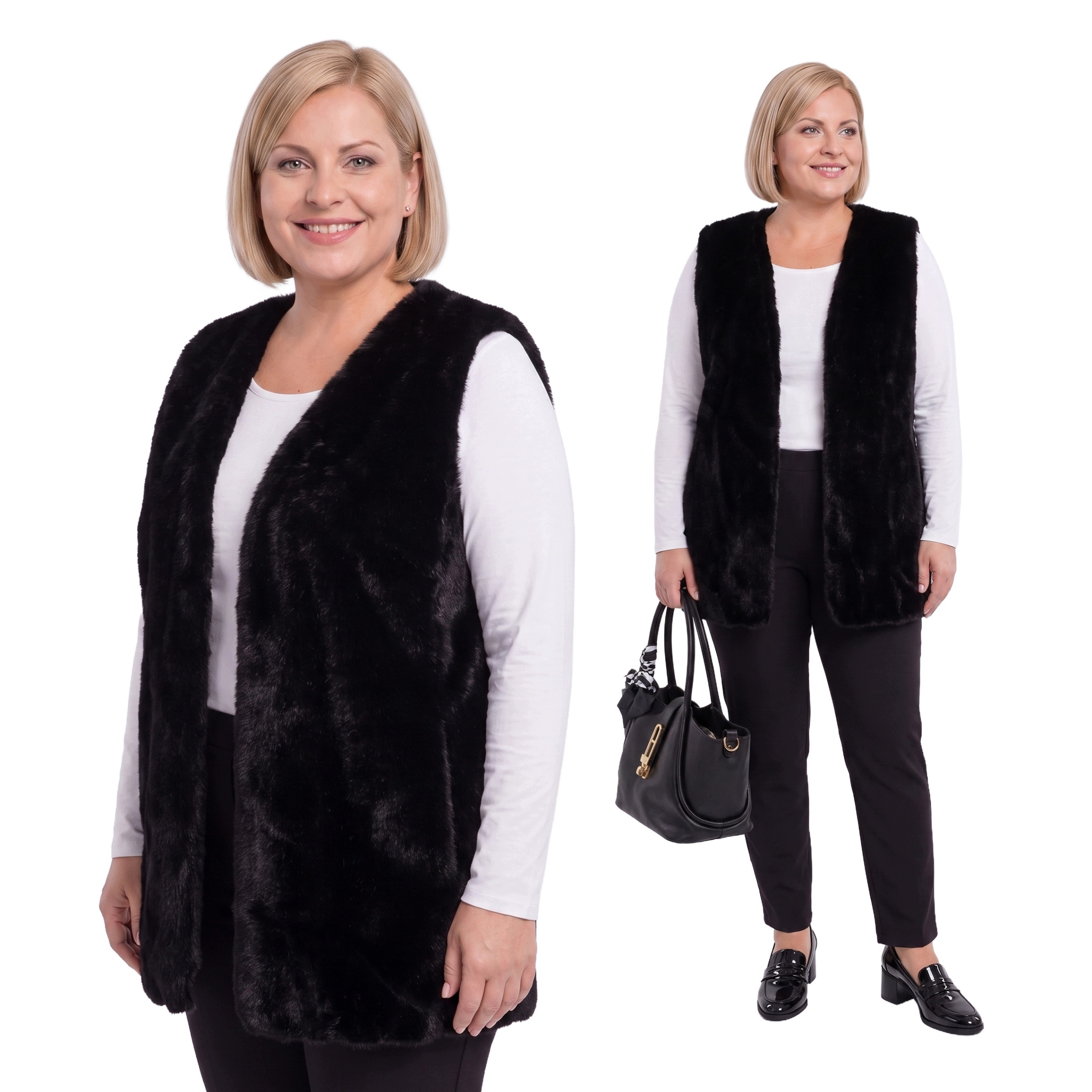 Černá kožešinová vesta plus size velikost 56/58