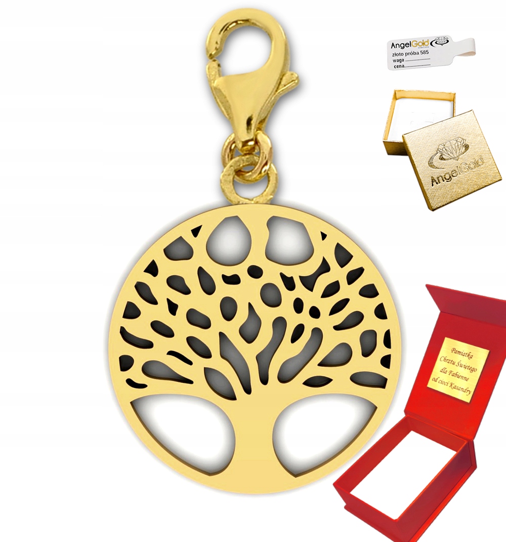 Kulatý Přívěsek Stromek Strom Kolo Zlato 585