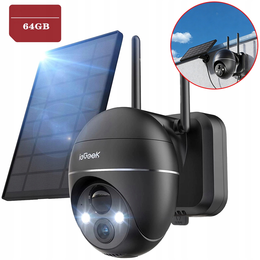 Solární Kamera Wifi Ip Venkovní Monitorování 2K Otočná 9000MAH 64GB Karta