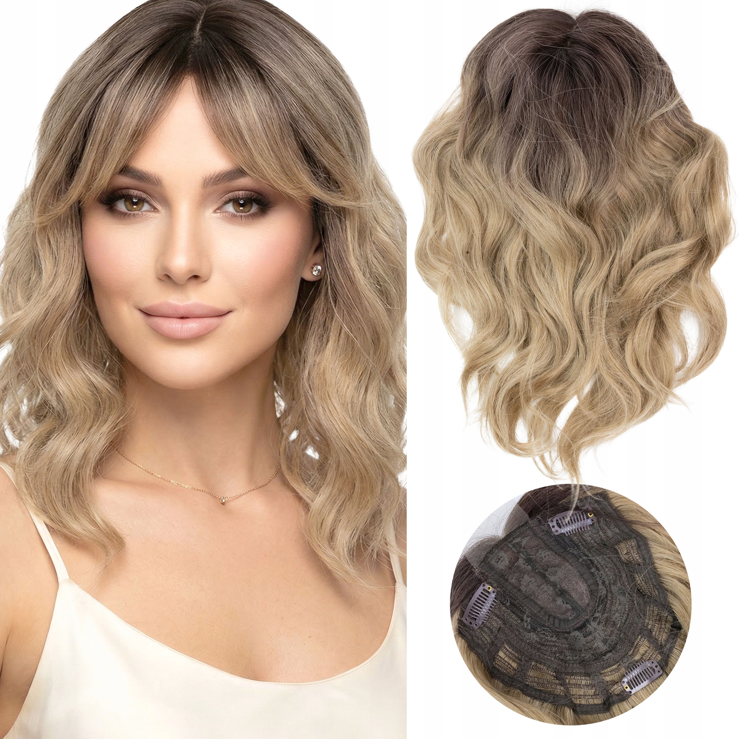 Toper Tupet Příčesek Doplněk k umělým vlasům Clipin Ombre 40 cm ofina