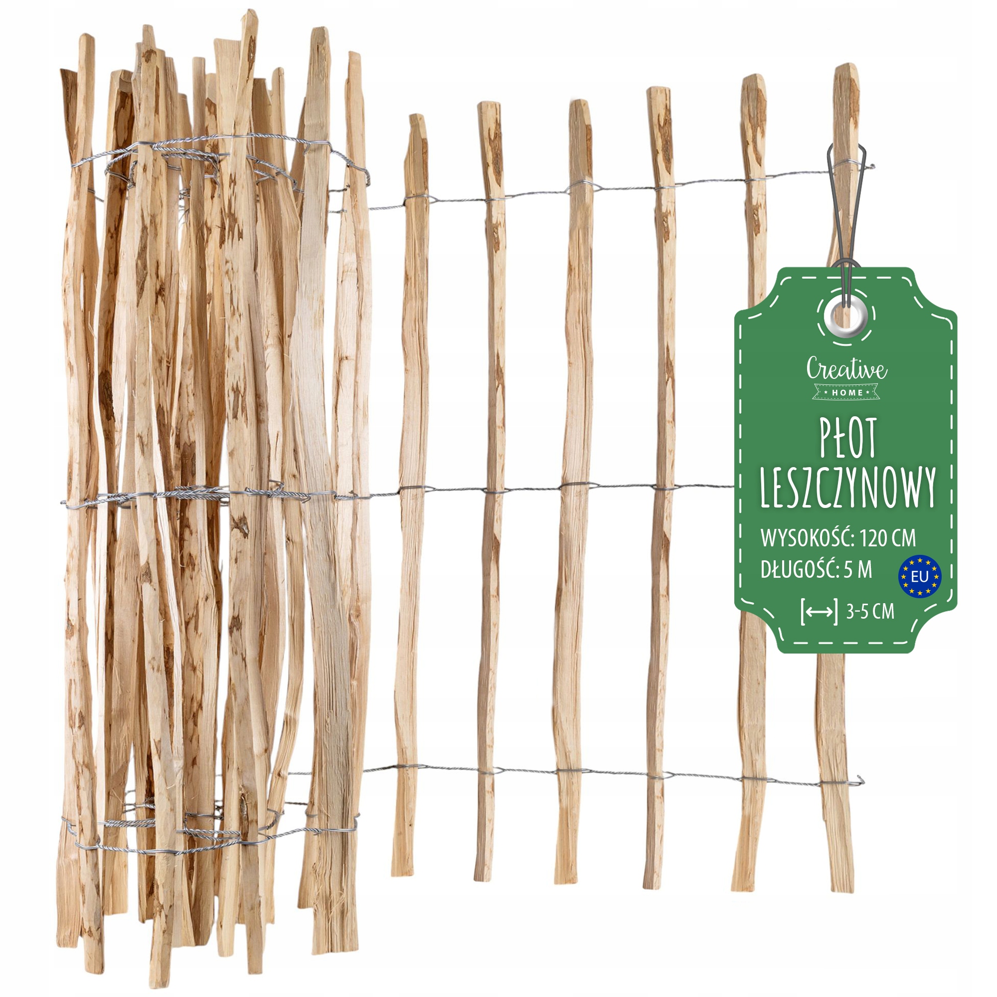 Záhradný lieskový plot s trávnikovým okrajom 5 m x 120 cm 3-5 cm