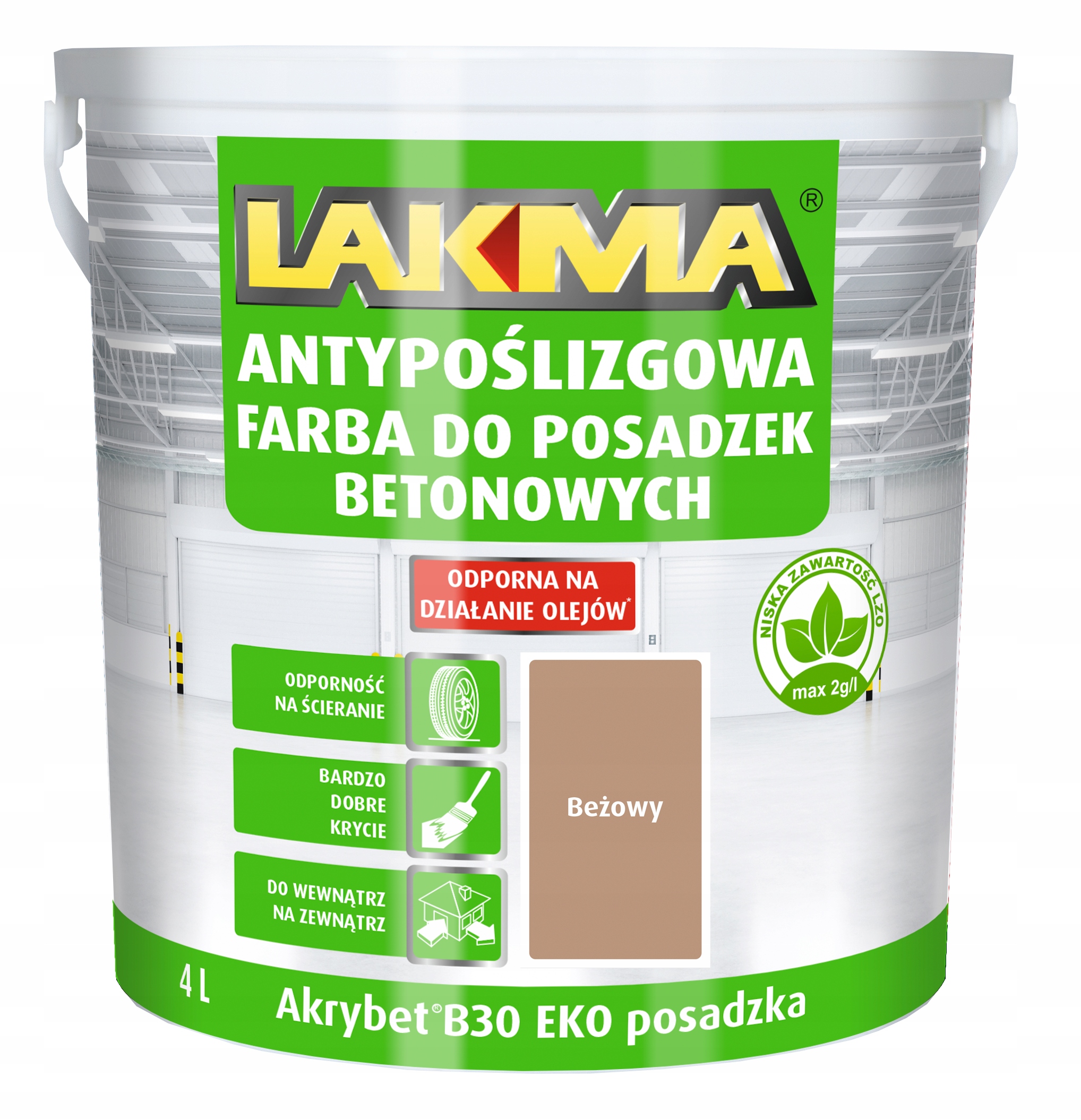 Lakma Akrybet B-30 Eko Farba do Betonu Posadzki Akrylowa Trwała Beżowa 4L
