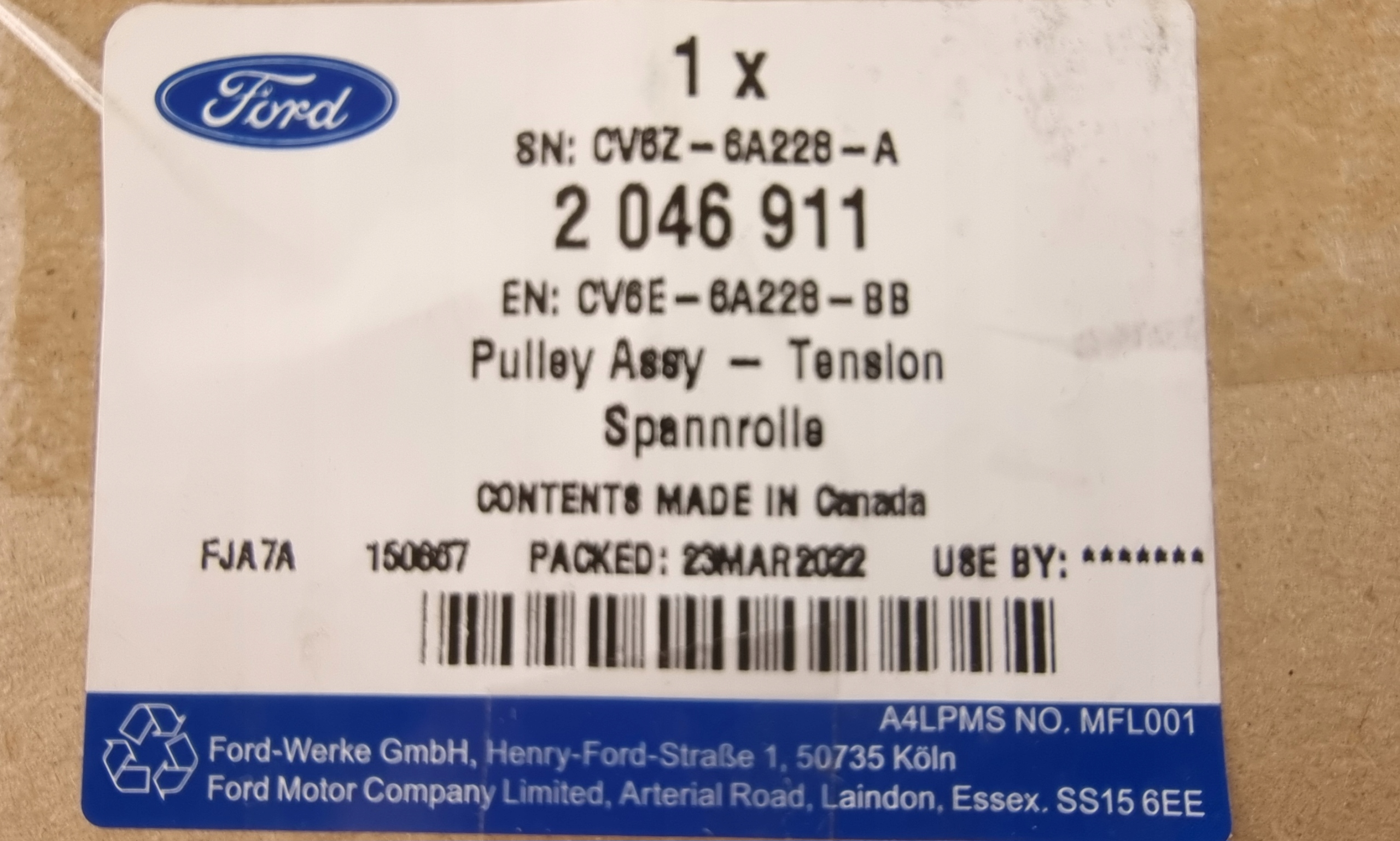 NAPINACZ PASKA WIELOROWKOWEGO FOCUS 11- MUSTANG 15- 2046911 _ CV6E-6A228-BB Jakość części (zgodnie z GVO) O - oryginał z logo producenta pojazdu (OE)