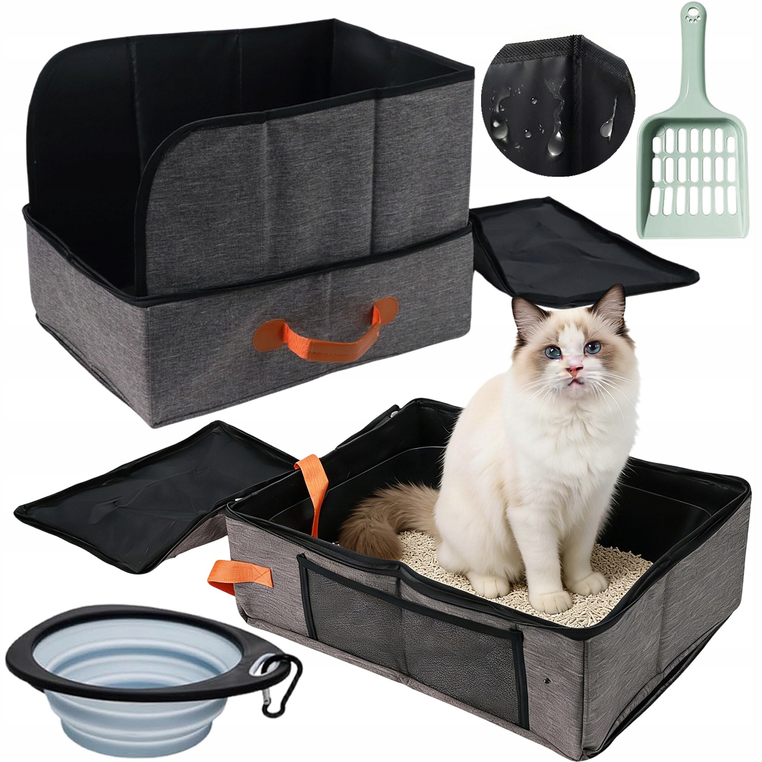 Toaleta Pro Kočky Otevřená Velká Toaleta Na Stelivo Voděodolná Šedá Lopatka