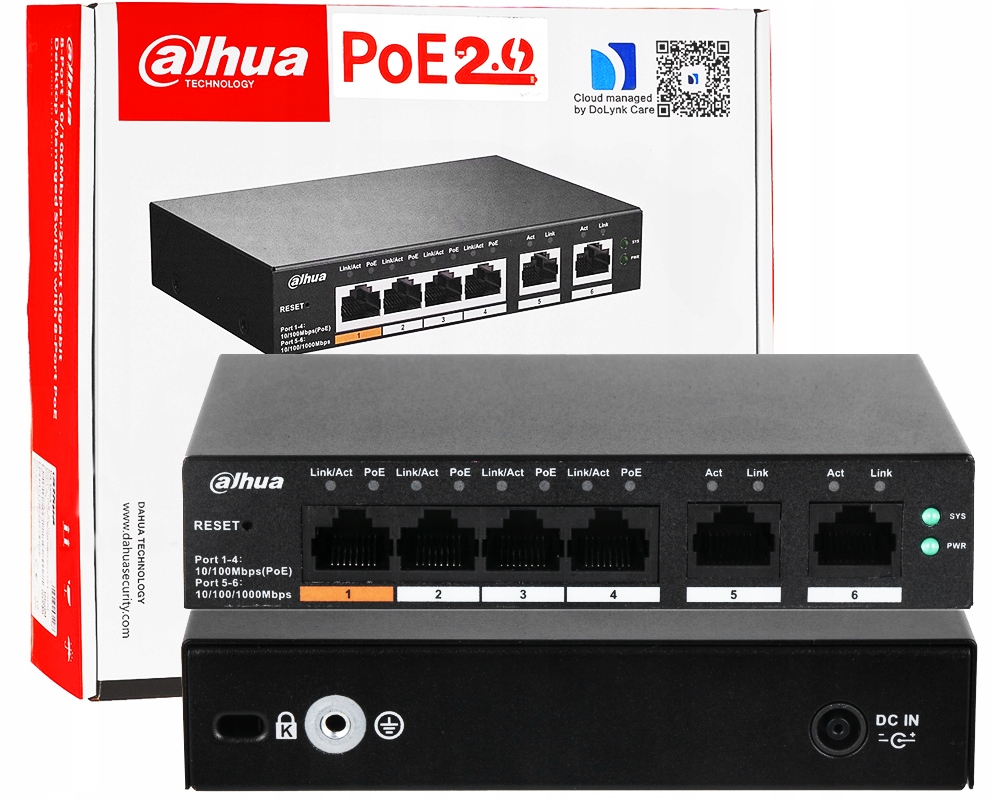 Switch PoE Dahua CS4006-4ET-60 4x PoE Spravovatelný Smart