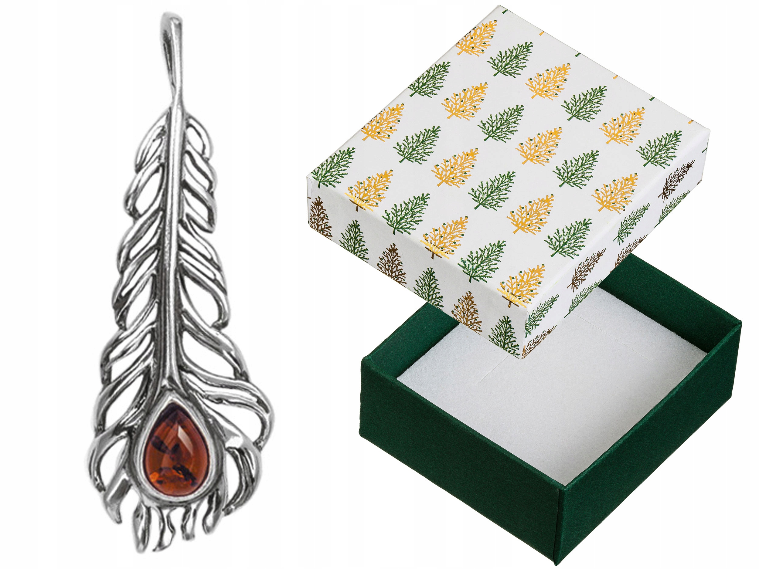 Stříbrný Přívěsek Pírko s jantarem Oxidovaný stříbrný přívěsek Pero 925