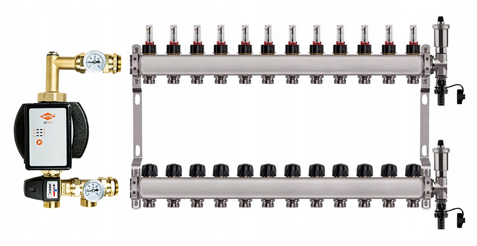 Rozdělovač pro podlahu 12 sekcí nerezový pro vytápění Čerpadlo Wita