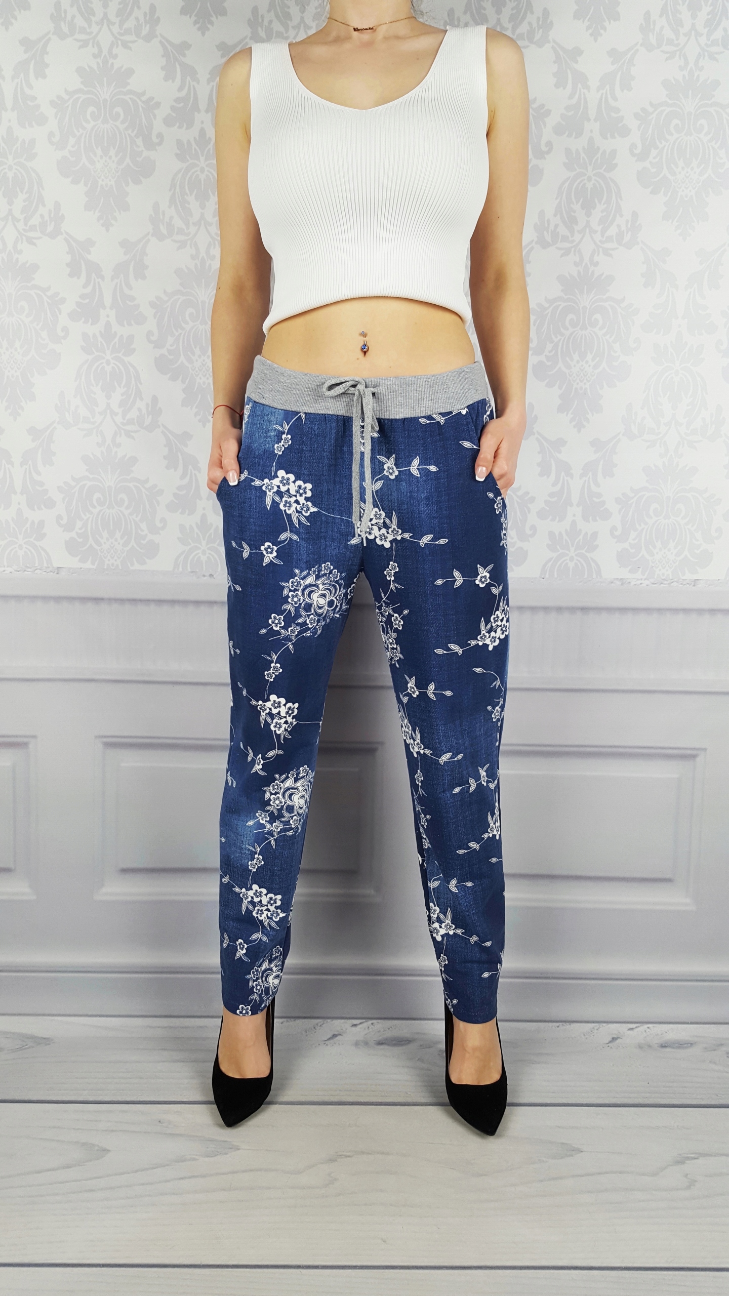 WYGODNE - SPODNIE - DRESOWE - KWIATY - BAWEŁNIANE Model Kwiaty