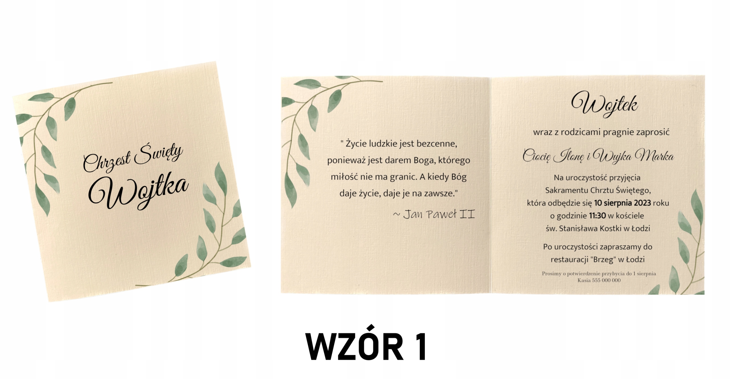 ZAPROSZENIA NA CHRZEST ŚWIĘTY Z LISTĄ GOŚCI Marka inna