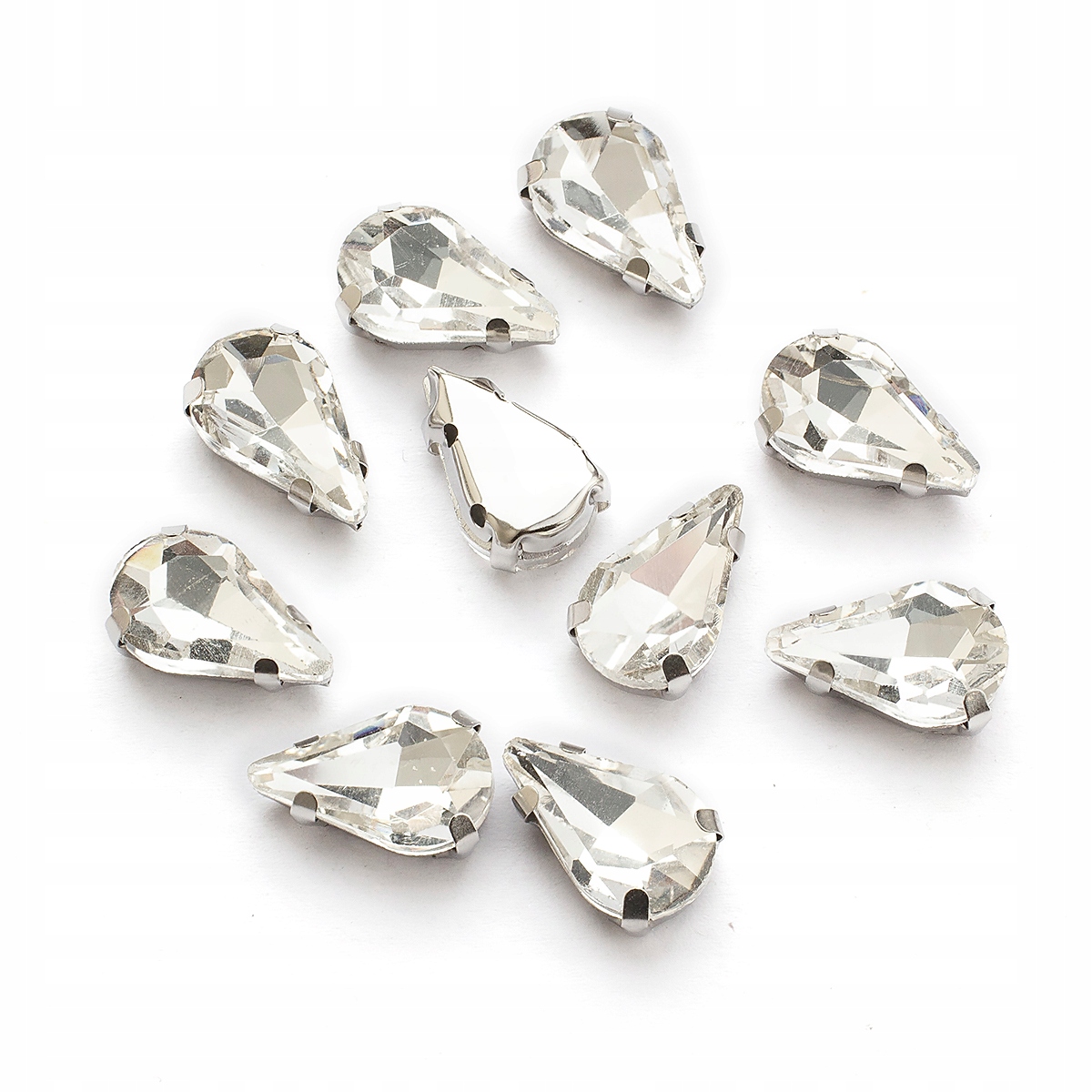Dżety do Przyszywania, w Koszyczku, Szkło i Mosiądz, 12.5x8x5mm, 10szt