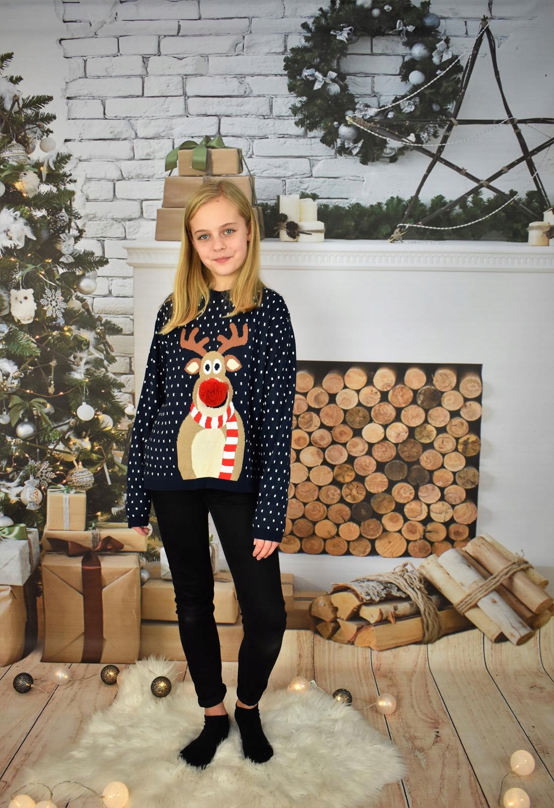 ŚWIĄTECZNE SWETRY DLA DZIECI Z RENIFEREM NOS 7/8 Rękaw długi rękaw