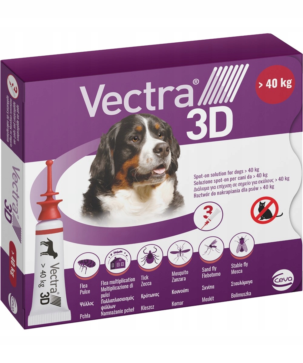Vectra 3D >40KG 3X8ML Pies na pchły, kleszcze
