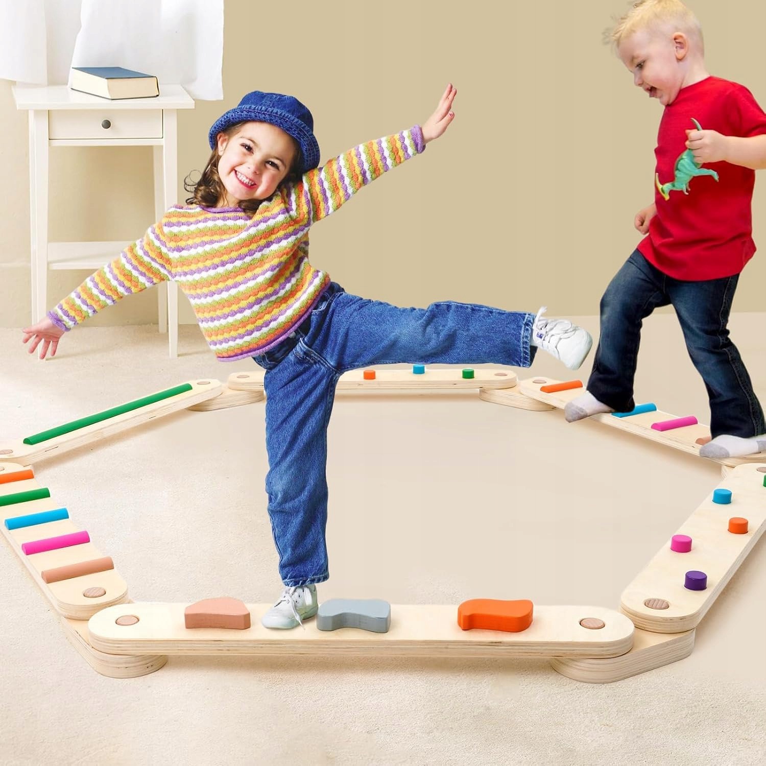 Drewniana belka wyważająca Montessori Forroby tęcza żywe