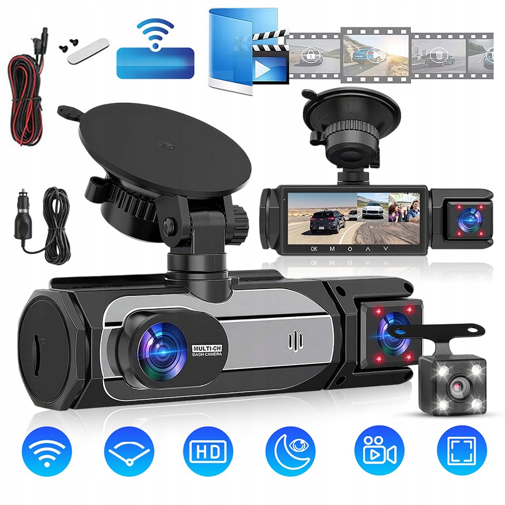 Kamera Samochodowa Rejestrator Jazdy Przód Tył 2w1 z LCD Full Hd