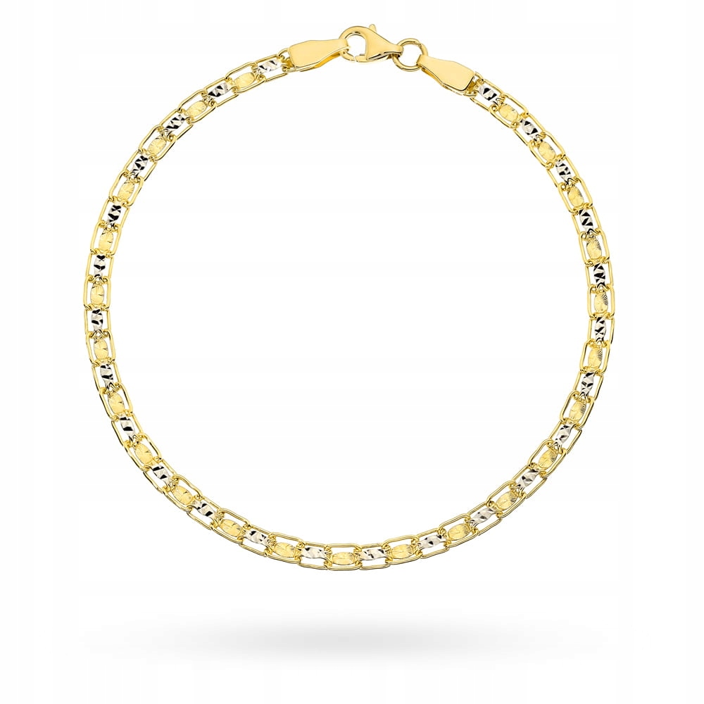 Zlatý náramek 585 Lesklý Bismark Diamantovaný 3.03g dárek 19 Cm