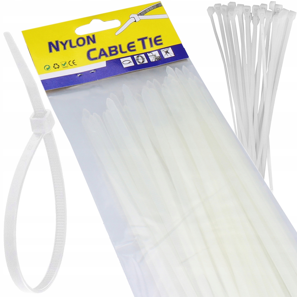 TRYTKI OPASKI ZACISKOWE KABLOWE 8x400 30SZT BIAŁE