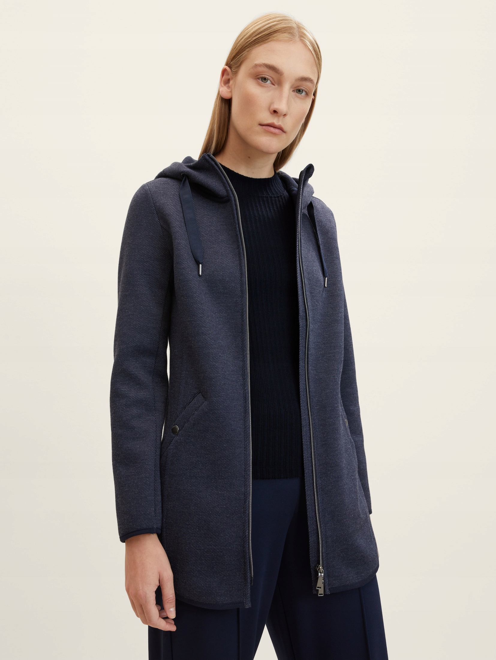 Tom Tailor Fleece Jacket With A Hood Navy Twill