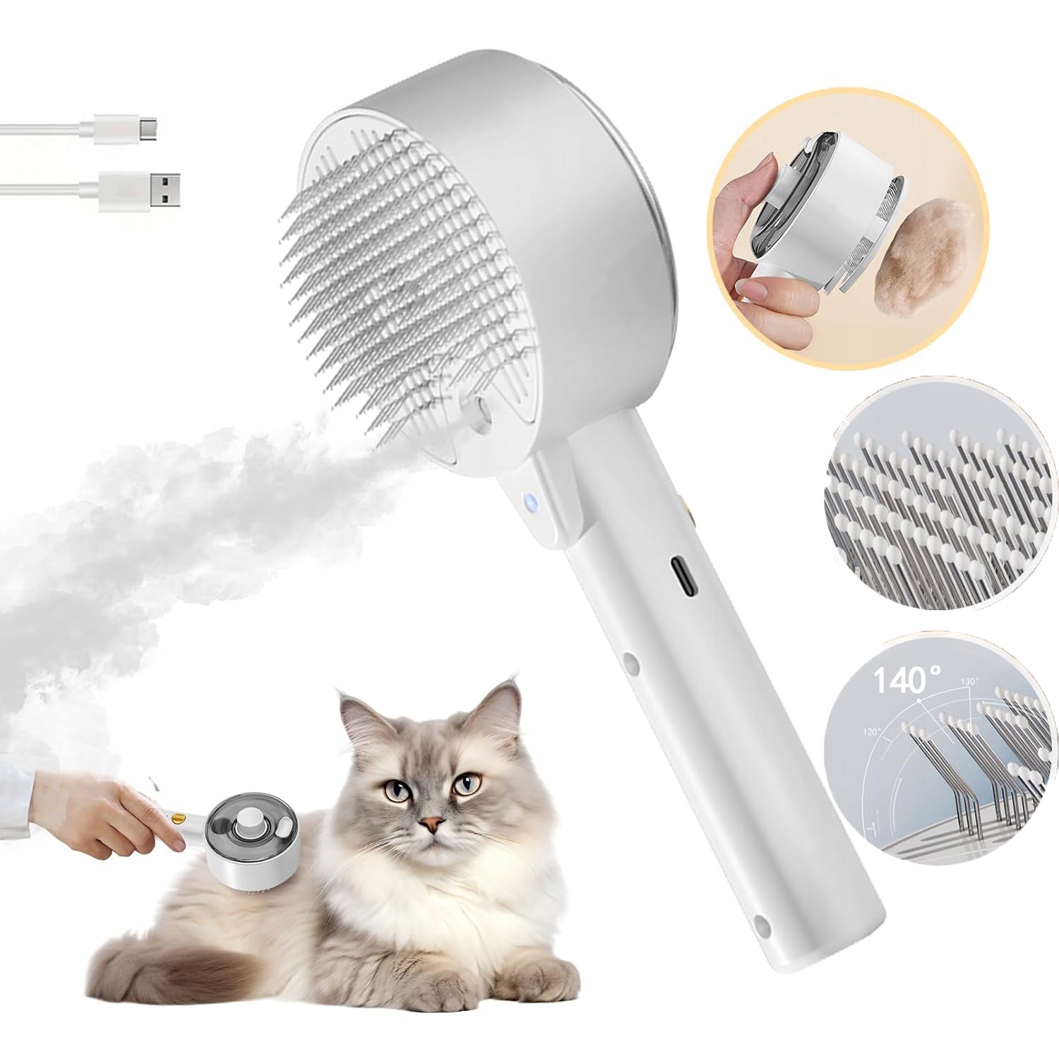 Levně Elektrický Kartáč S Párou Pro Kočky A Psy K Odstraňování Línající Srsti