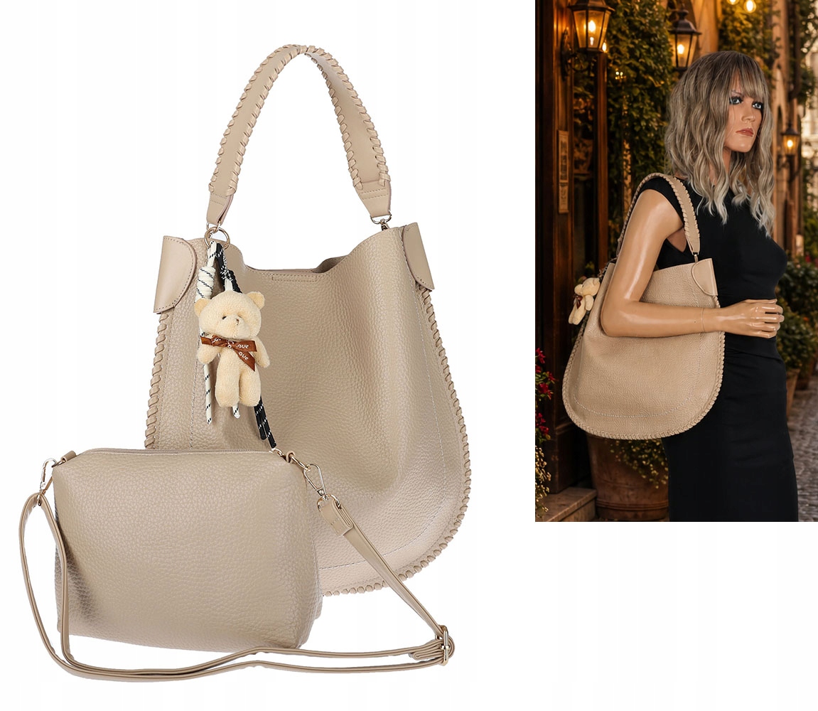 Dámská shopper kabelka 2v1 taška elegantní módní kabelka přes rameno HZN502 Béžová
