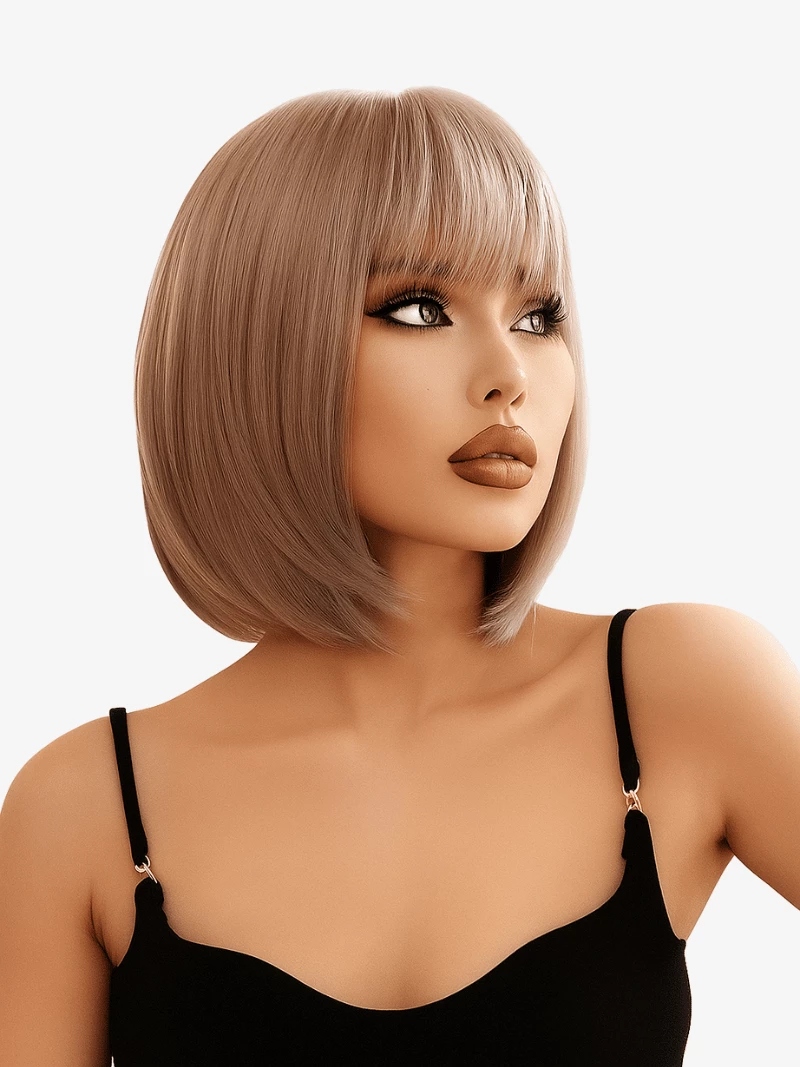 Krótka peruka bob z grzywką chłodny blond włosy syntetyczne LC1122