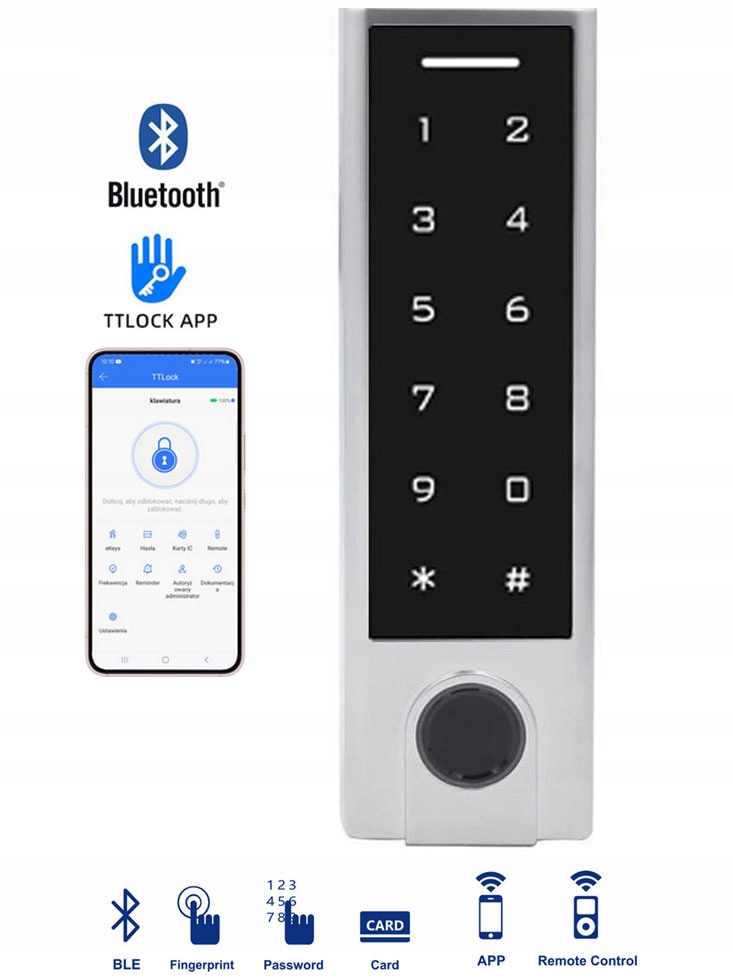Szyfrator Klawiatura Kodowa Pin Karta Odcisk Bluetooth Aplikacja Kod Ttlock