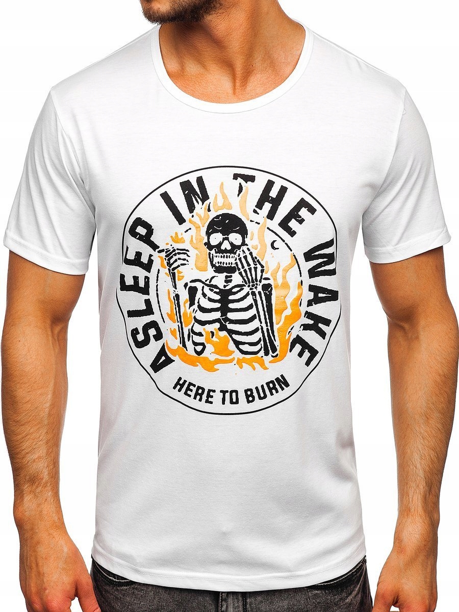 

T-shirt Męski Z Nadrukiem Biały KS2631 Denley_m