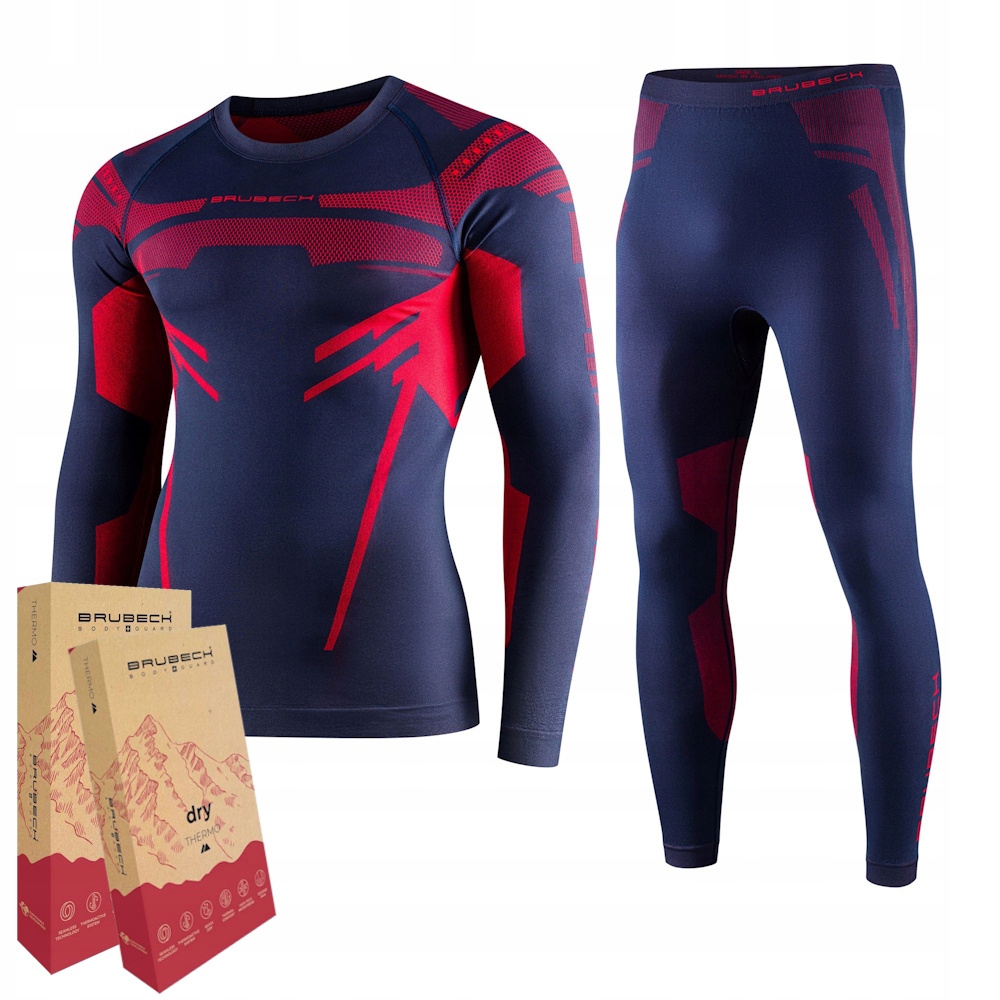 Brubeck Dry męski komplet termoaktywny długi rękaw ciemnoniebies/czerw XL
