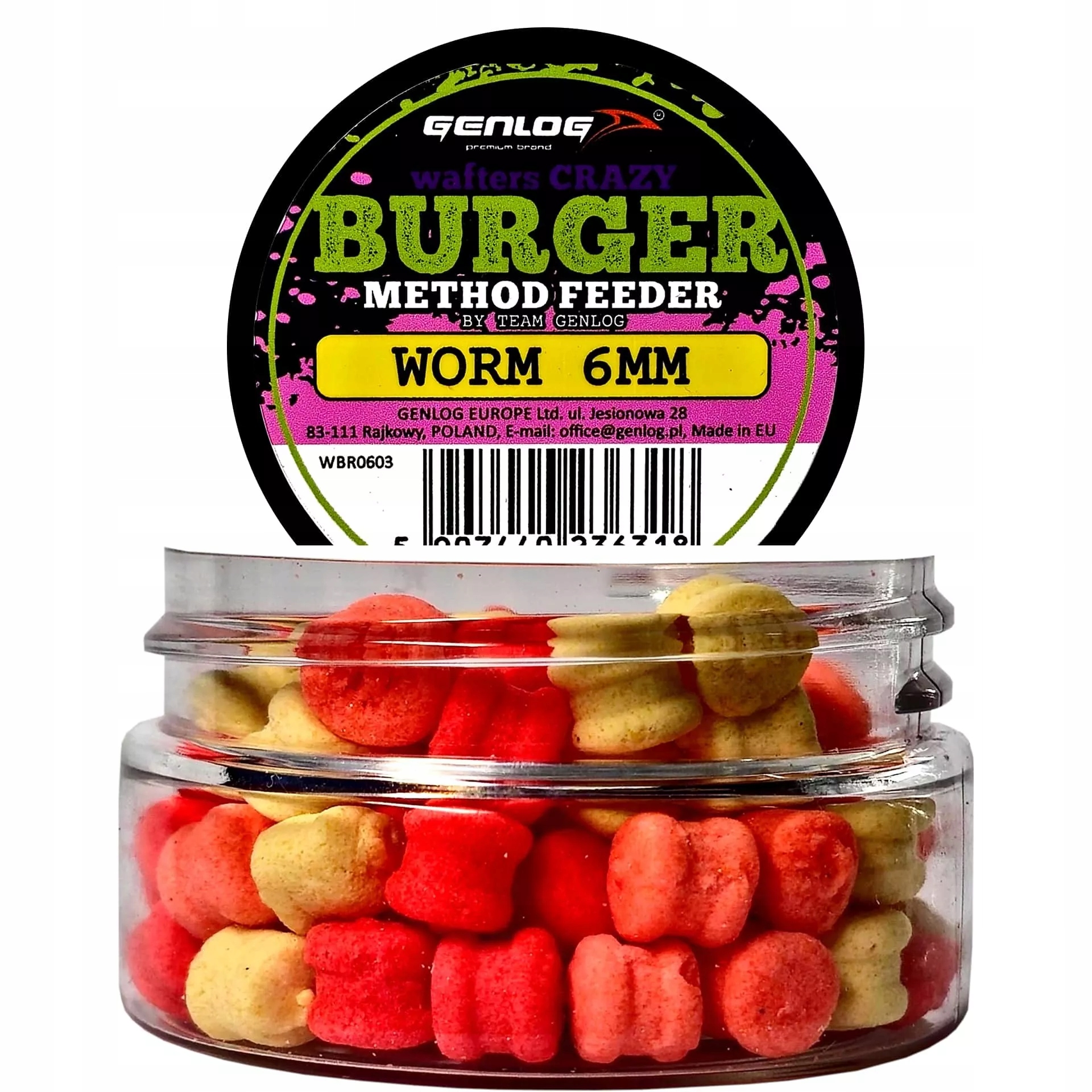 Pellet Method Feeder Wafters Crazy Burger 6mm 25ml Genlog Worm