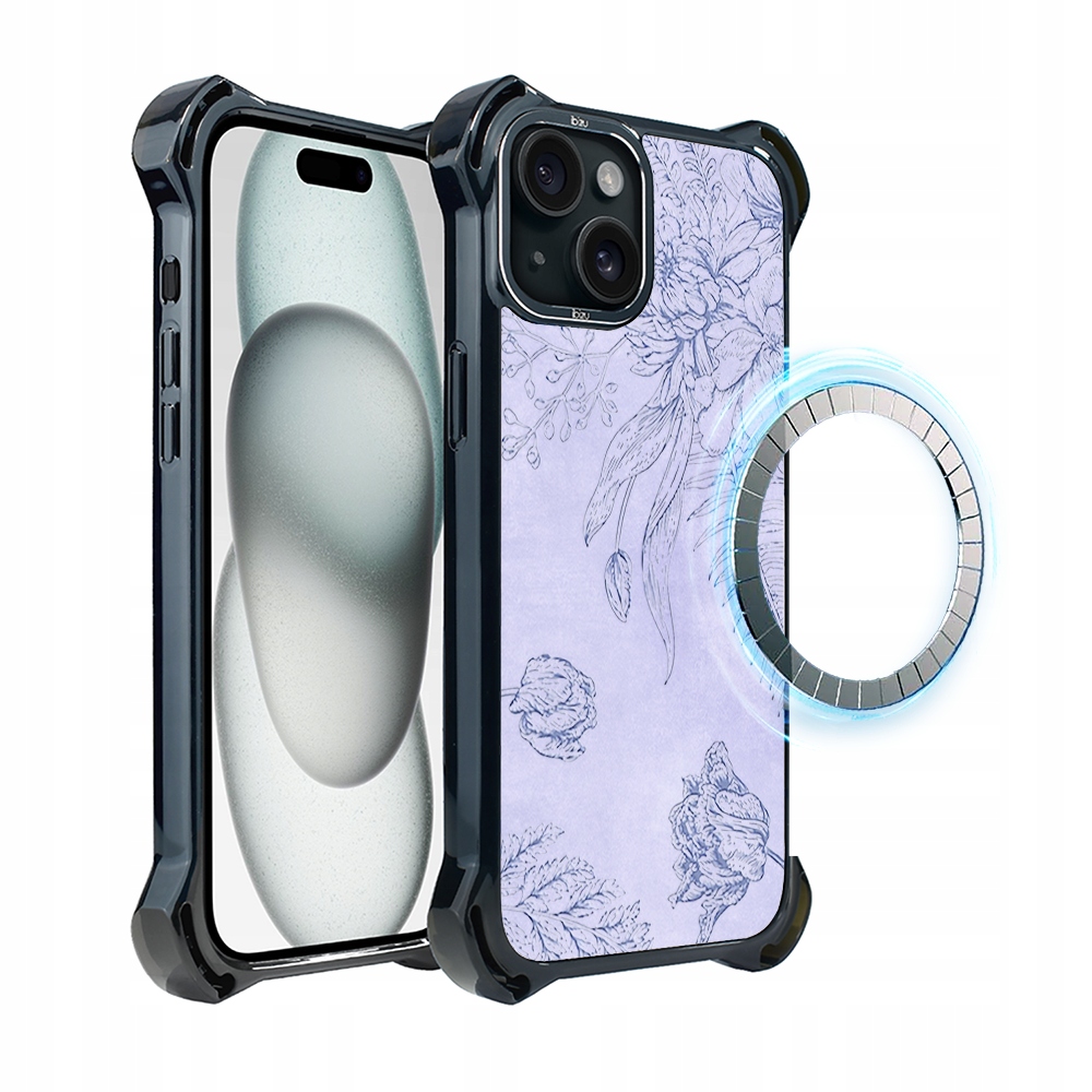 Pouzdro pro iPhone 15 Ibizu DropGuard Ultra s MagSafe, Květinový reliéf