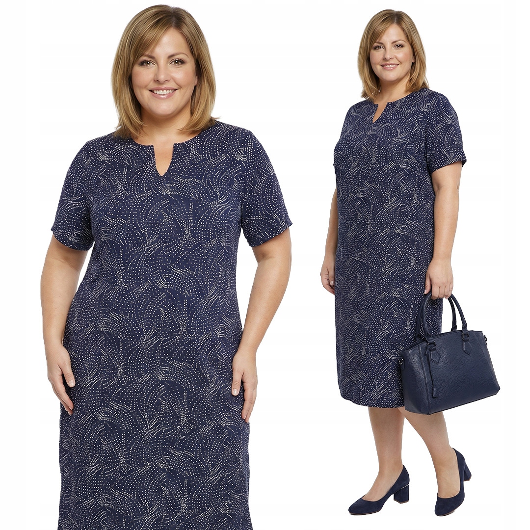 Tmavě modrá šaty s bílými puntíky plus size velikost 56/58