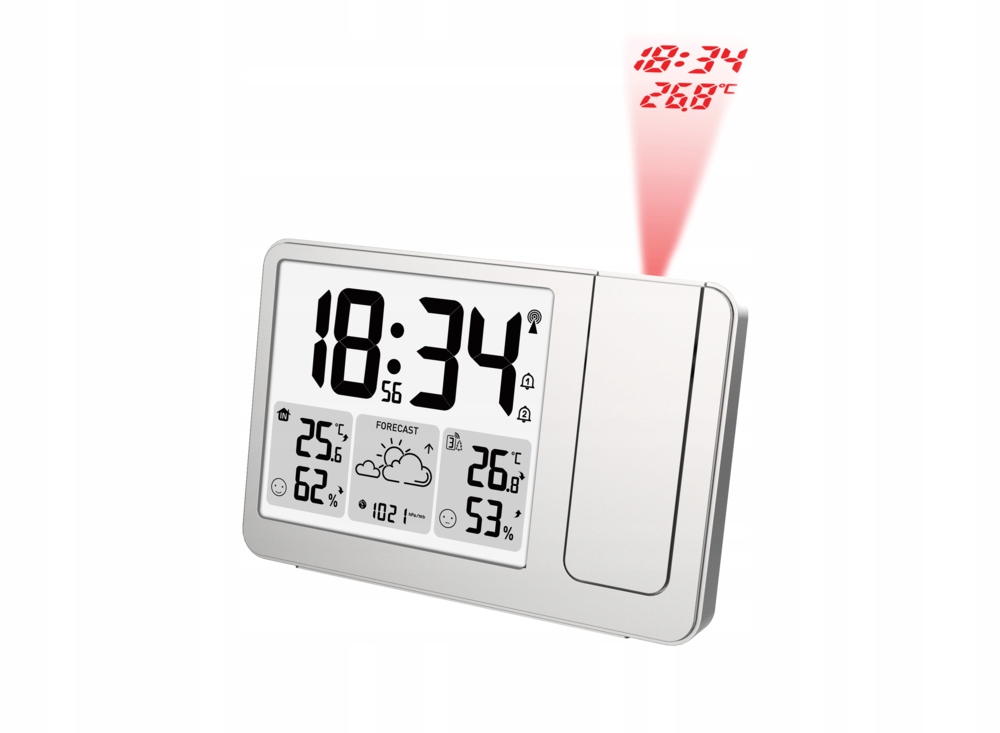 Stacja pogody Budzik Jvd RB3539 Sterowany DCF77 projektor termom higrometr