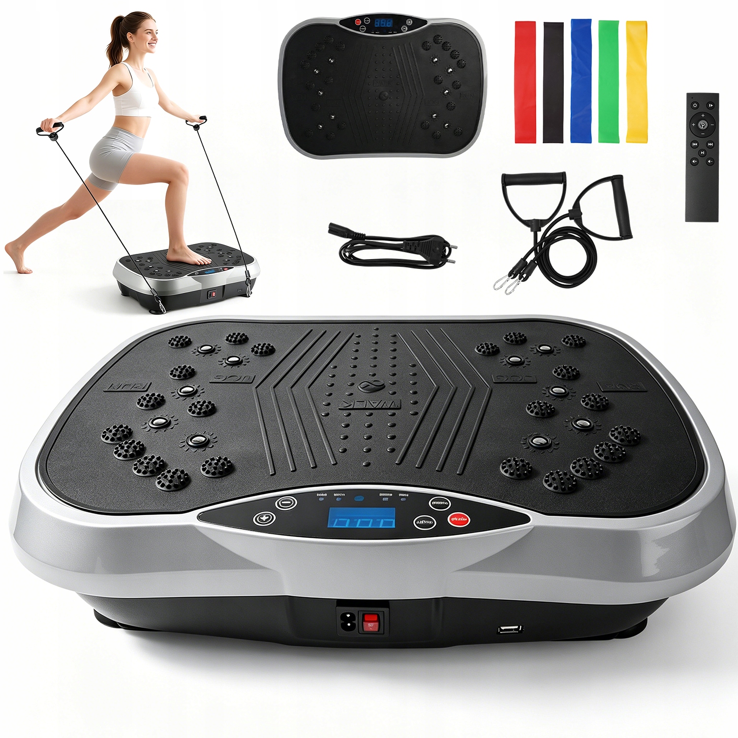 Czarna Platforma Wibracyjna Bluetooth Z Pilotem I Tasmami Yoga
