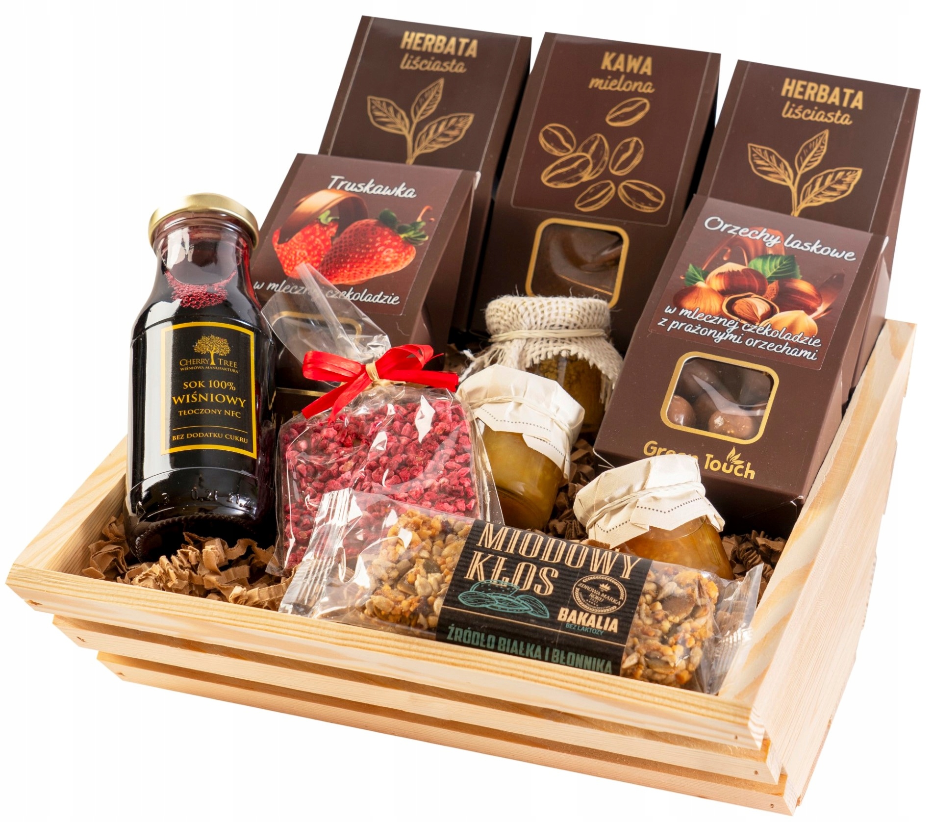Dárkový Koš sada čajů krabička káva jahody ořechy v čokoládě