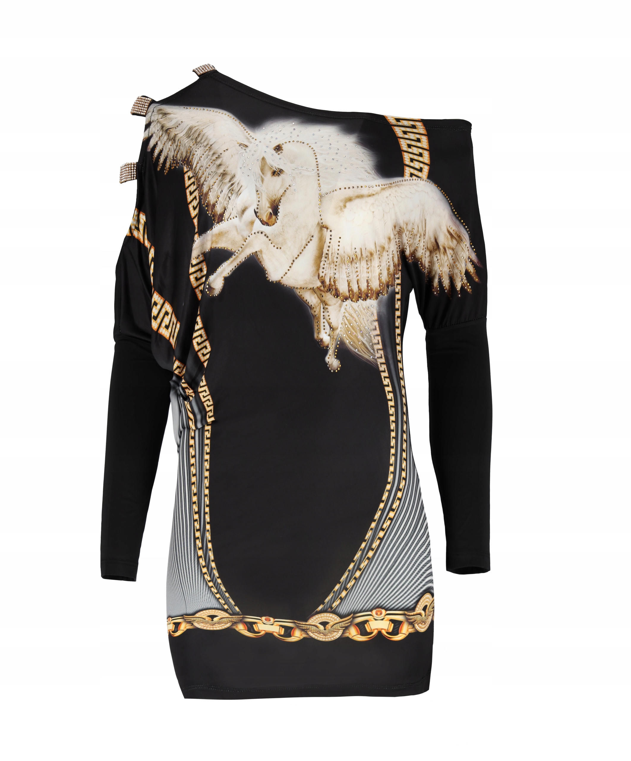 Šaty S Těsným Ozdobným Rukávem Asymetrický Výstřih Vzory