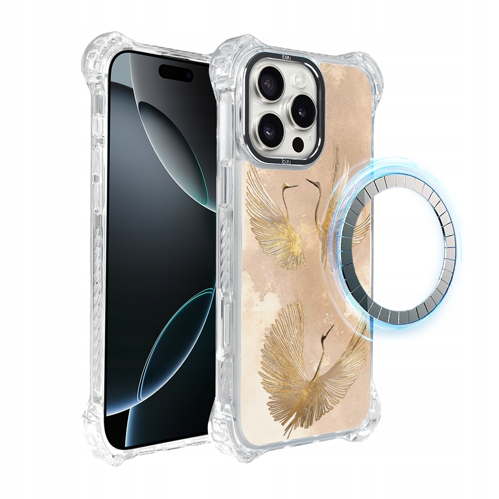 Pouzdro pro iPhone 16 Pro Ibizu DropGuard Ultra s MagSafe, Zlaté jeřáby