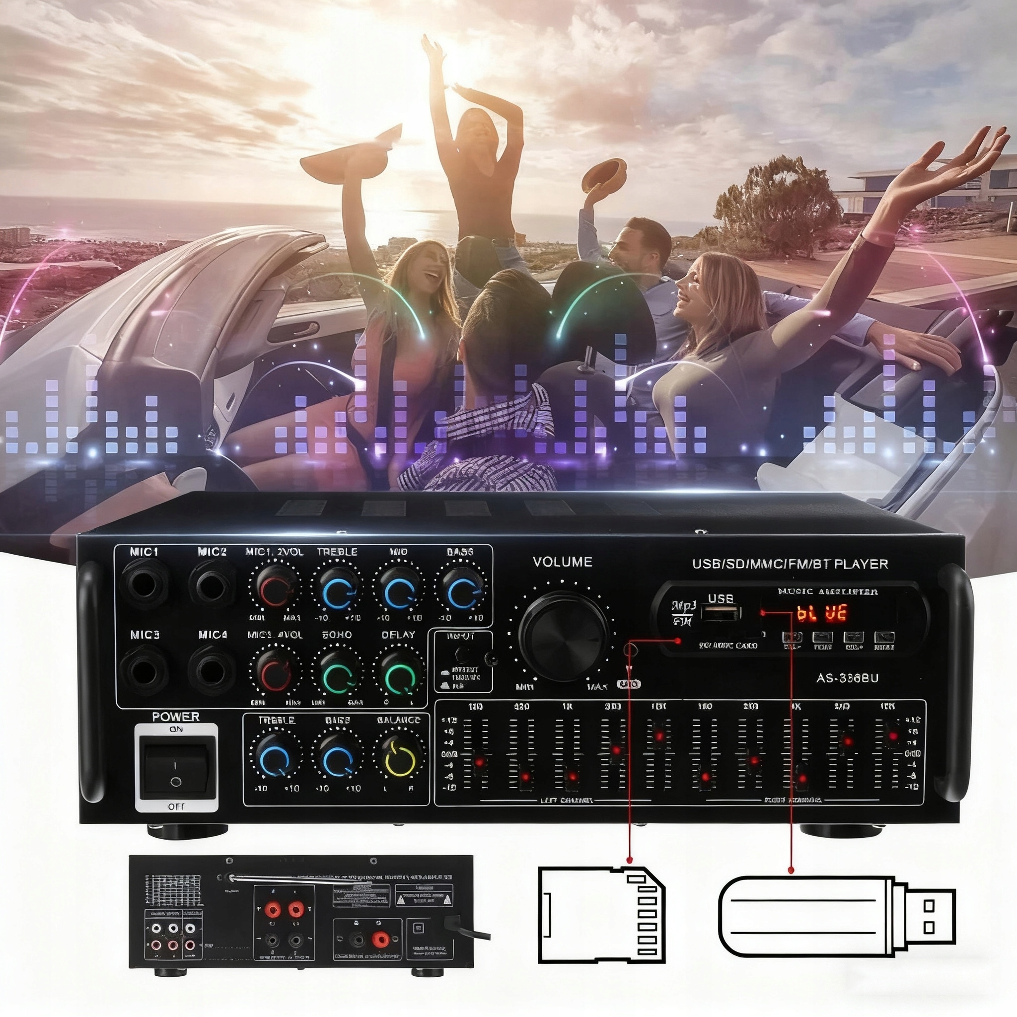 Zesilovač Audio Hifi Stereo Systém Silný Pyle Fm Bluetooth Receiver 64 Gb