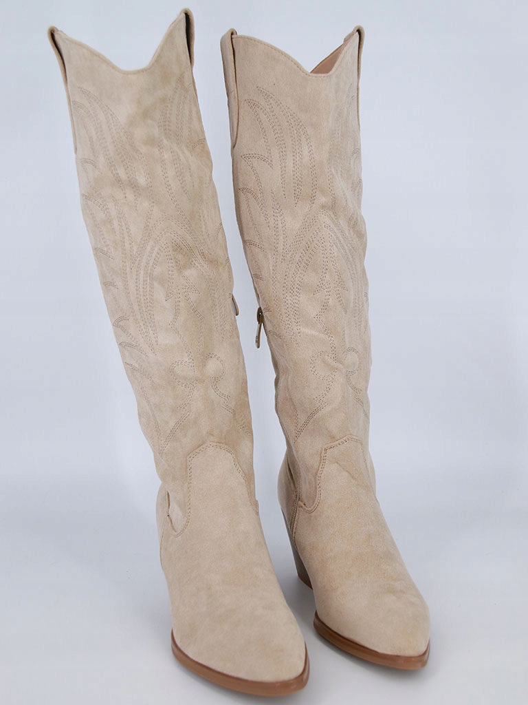 KOWBOJKI DŁUGIE KOZAKI ZAMSZOWE BUTY WIOSENNE DAMSKIE BEŻOWE 40 Rozmiar 40