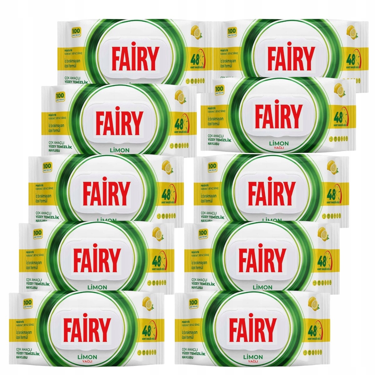 Levně Velké vlhčené čisticí ubrousky univerzální Fairy Lemon 10x100 ks