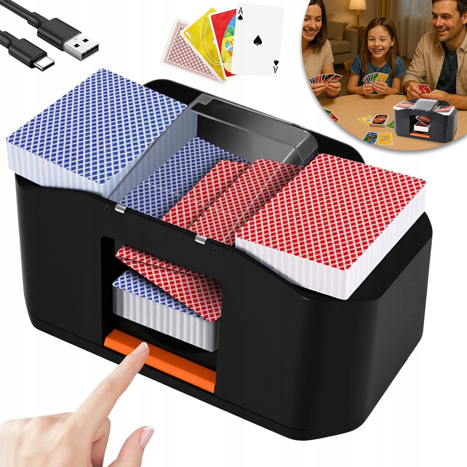 TASOWARKA AUTOMATYCZNA DO KART TASOWACZ DO KART USB 2000MAH PROFESJONALNY