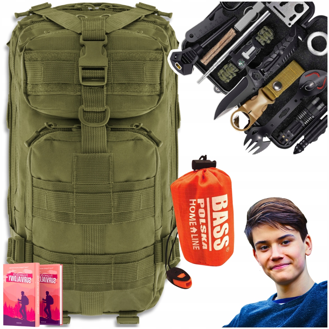 Plecak Wielofunkcyjny 35L Kit Bushcraft Śpiwór Termiczny Namiot