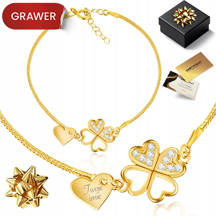 Dámský Náramek 585 Řetízek Jetel Gravírování Jako Dárek Pro Manželku