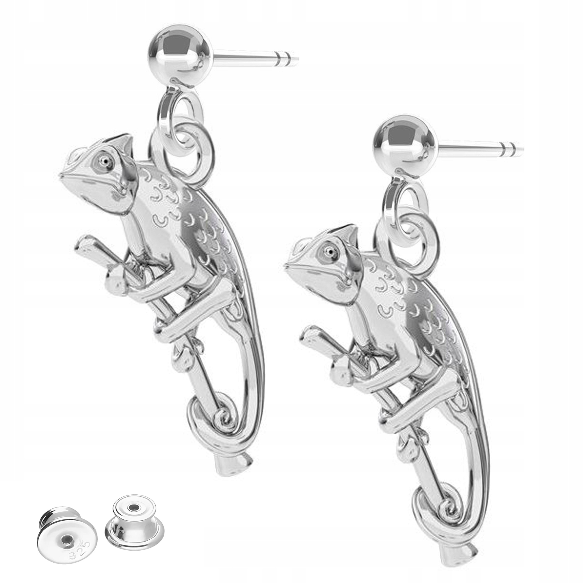 Stříbrné Náušnice Chameleon Ještěrka Chameleoni Ještěrky Stříbro 925