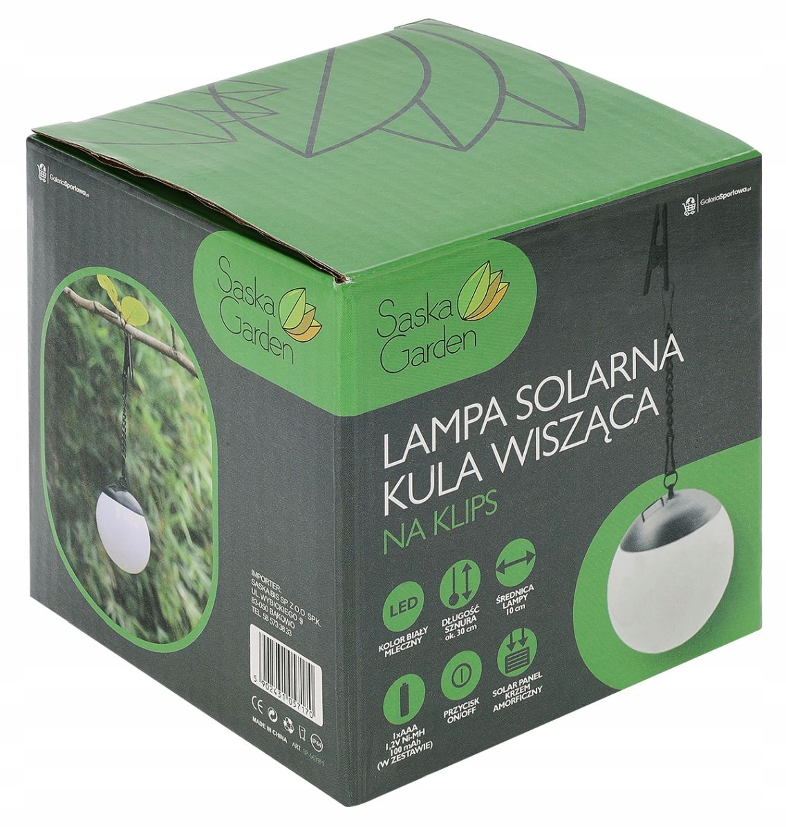 WISZĄCA OGRODOWA LAMPA SOLARNA LED 10cm KULA BIAŁA MLECZNA OZDOBA DEKORACJA Rodzaj lampa wisząca