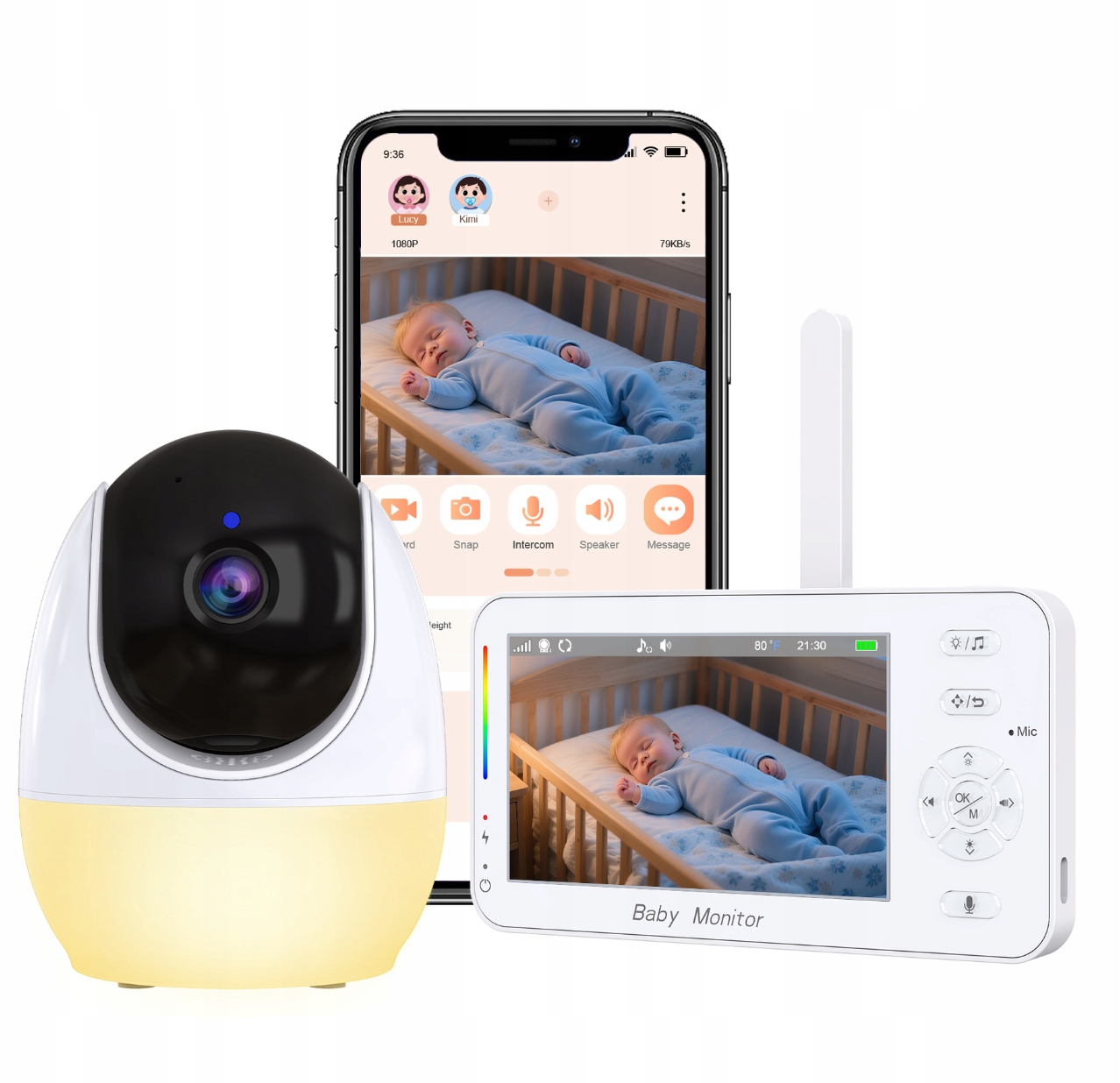 Niania elektroniczna z kamerą 1080P WiFi aplikacja do monitorowania