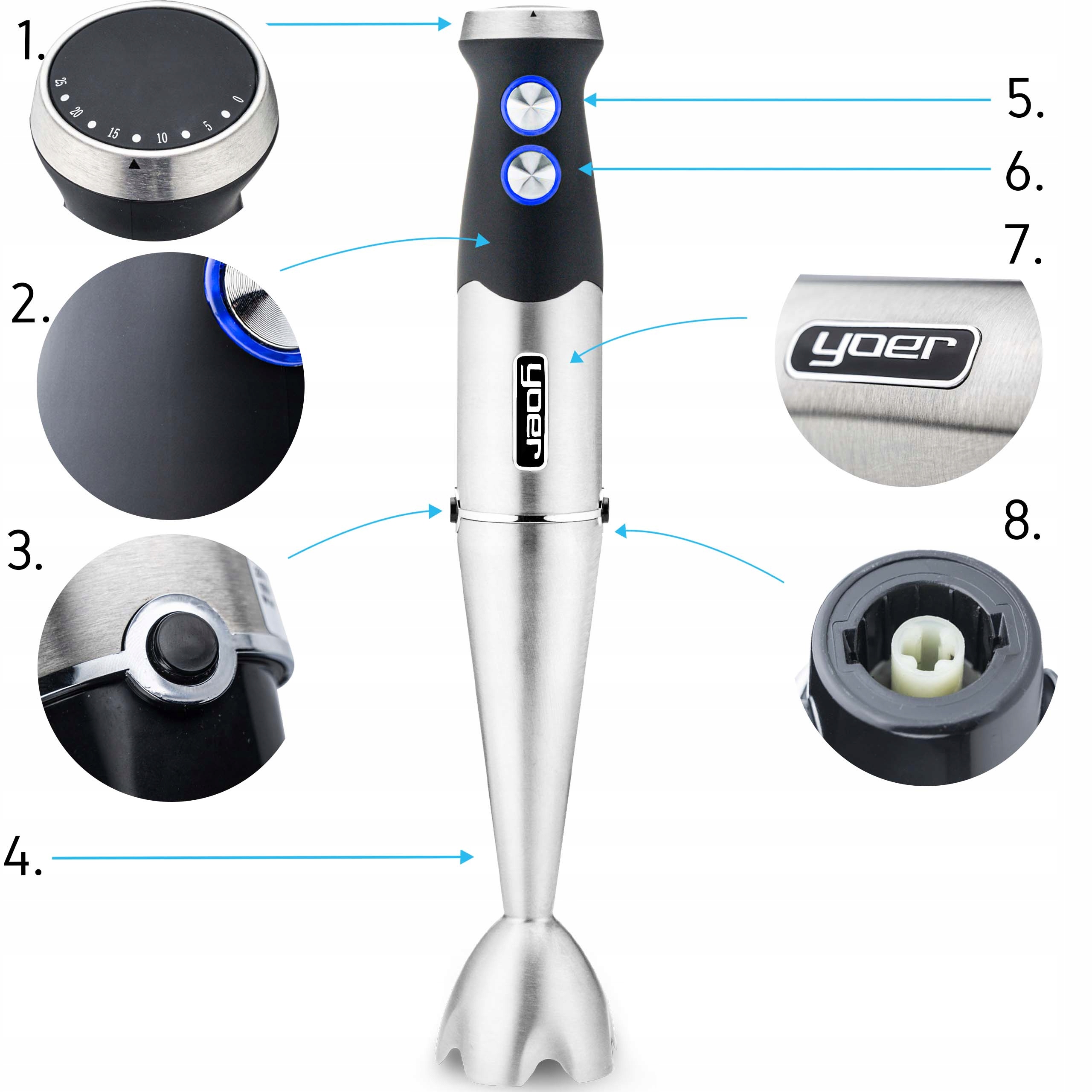 Blender ręczny WIELOFUNKCYJNY Yoer 1500W+AKCESORIA Kod producenta HB01S