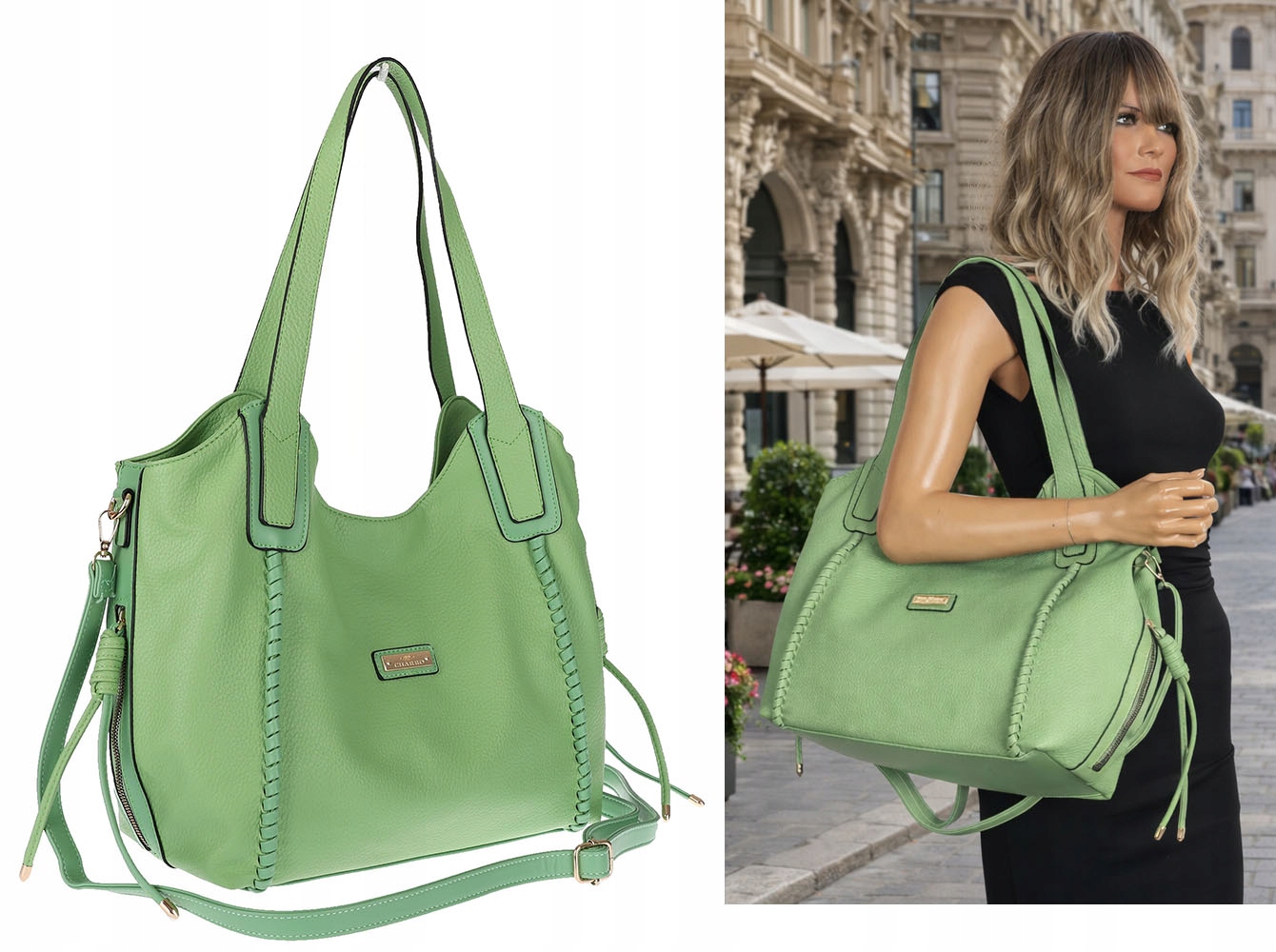 Torebka Damska Worek Shopper Torba na Ramię duża pajemna CH2166 Zielona