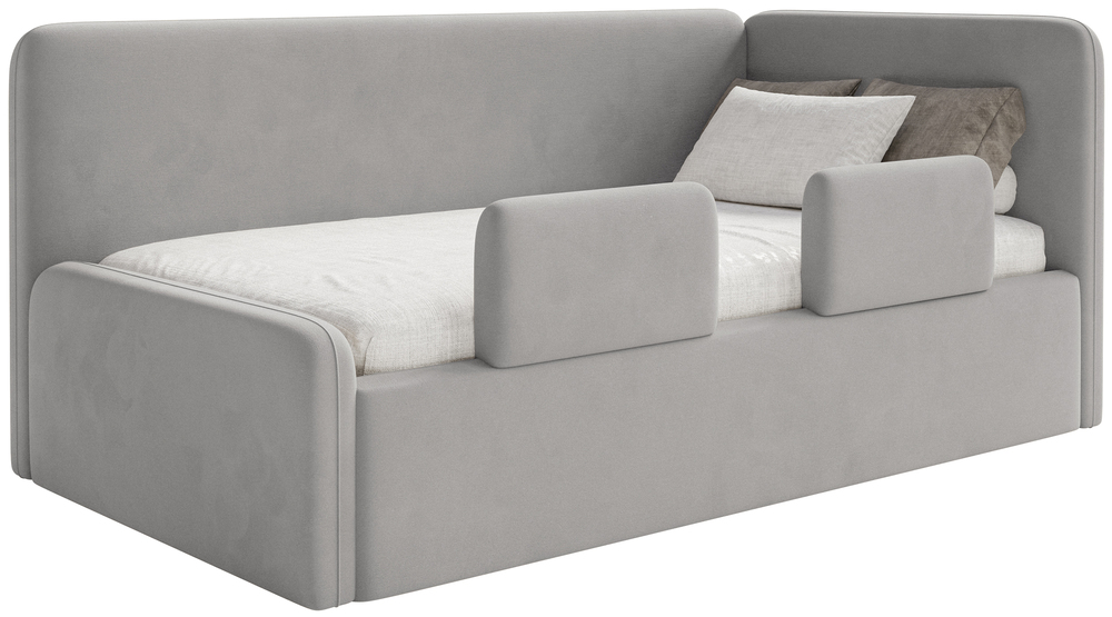 Postel pro mláděž 90x200 cm Fanklo světle šedá velurová pravá matrace zábrana