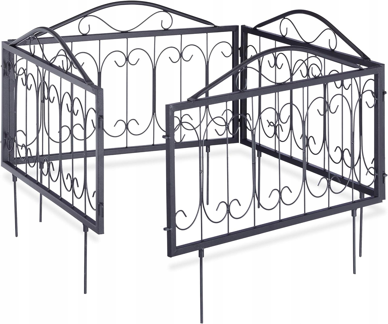 Relaxdays Čierny kovový plot 4 ks 225 cm do záhrady, záhon